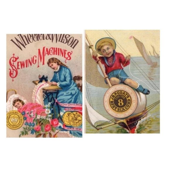 Antique Advertising Trade Cards Sewing Machine And Needles Craft Room Display - Picture 1 of 5
